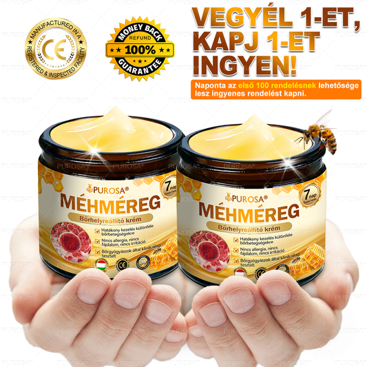 PUROSA® Méhméreges Bőrmegújító Krém ☀️ Öregedésgátló, Hidratáló, Bőrregeneráló, Egységes Bőrtónus, Pattanás- és Pigmentfoltkezelés, Szemölcs- és Anyajegyeltávolítás, Pikkelysömör Enyhítés 🌟