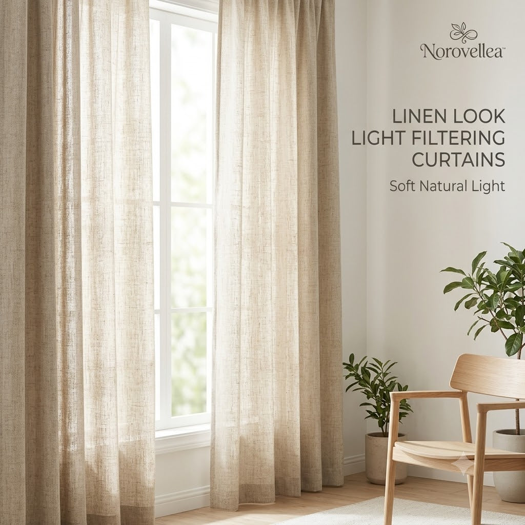 Norovellea™ Linen-Look Light Filtering Curtains (Pair)